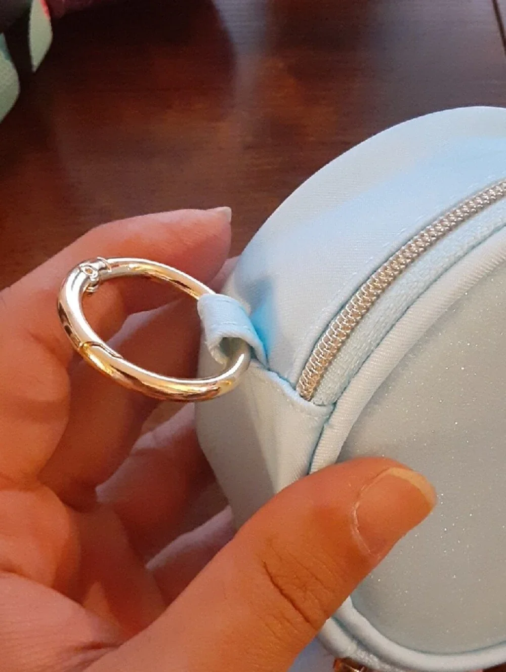 Light Blue Round Coin Pouch/Bag Charm with Gold Zipper